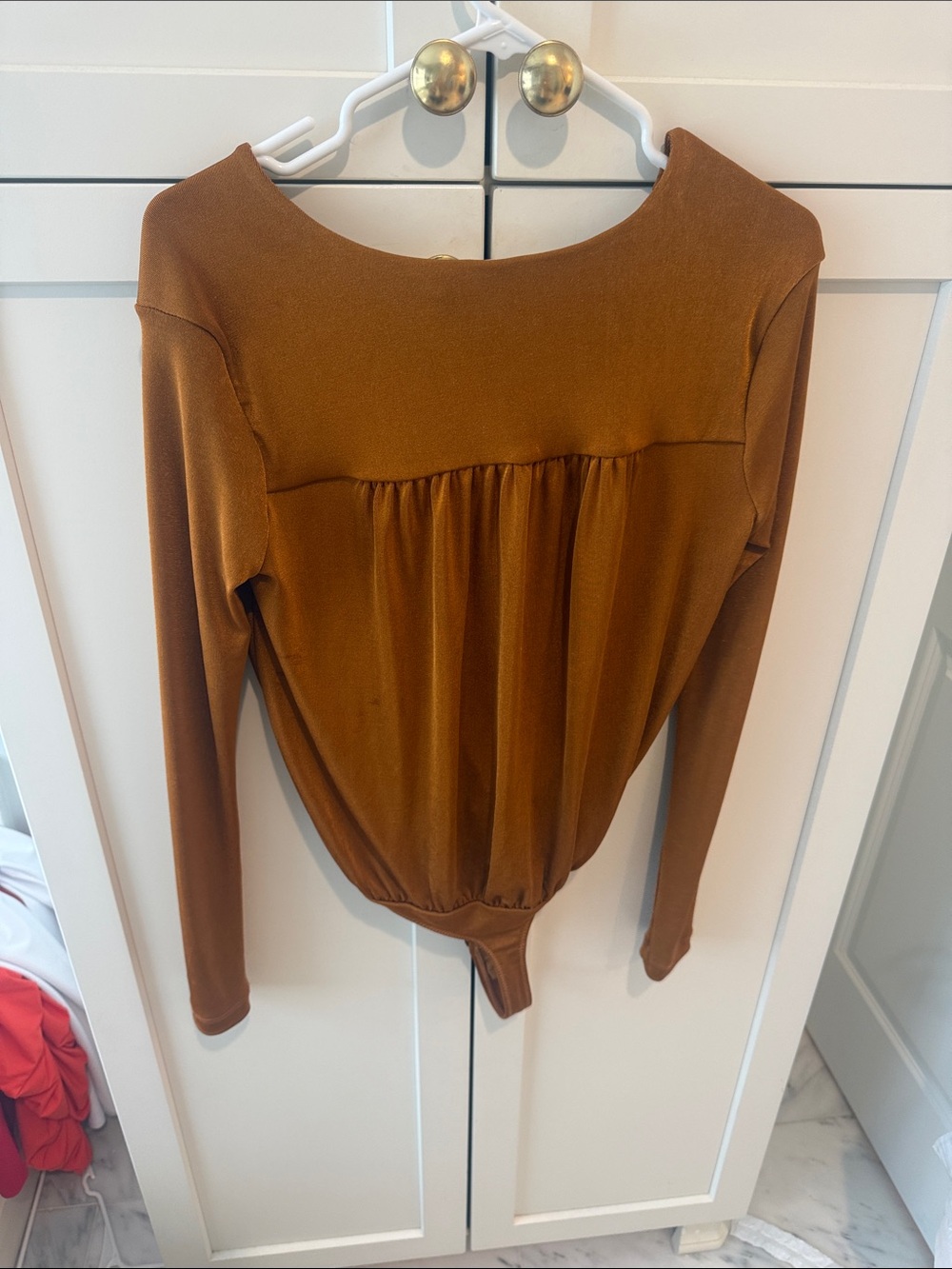 Free People Rust-Brown Draped Knot-Front Bodysuit - Picture 3 of 3